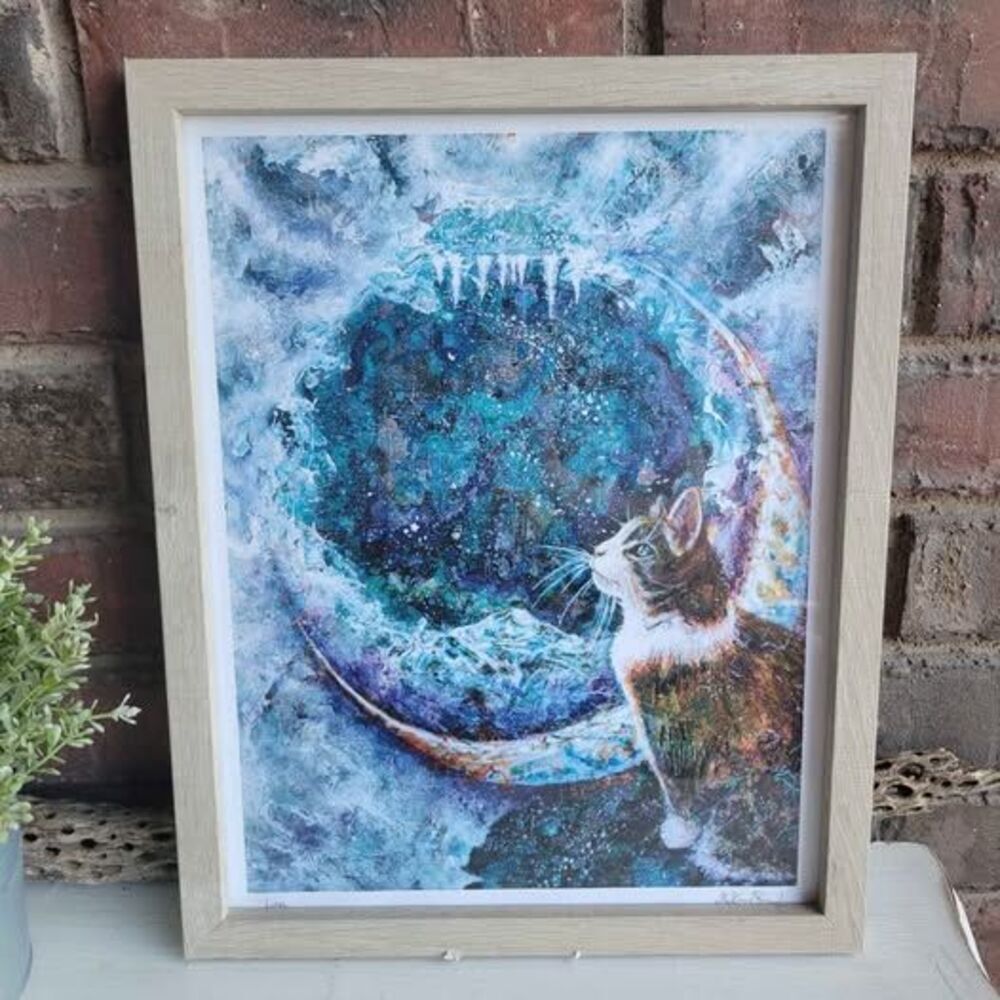 Celestial Cat Framed Art Print - Signed  🌙🐈
